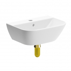 Signature Aztec Wall Hung Cloakroom Basin and Brushed Brass Bottle Trap 450mm Wide - 1 Tap Hole