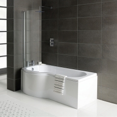 Signature Coast P-Shaped Shower Bath 1700mm x 700mm/850mm with Fixed Screen