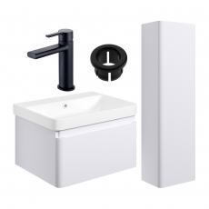 Signature Celeste Bathroom Suite with Wall Hung Vanity Unit and Tall Unit 600mm Wide - Matt White/Black