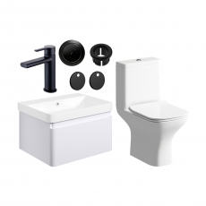 Signature Celeste Bathroom Suite with Wall Hung Vanity Unit 600mm Wide - Matt White/Black