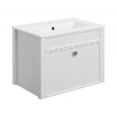 Signature Copenhagen Wall Hung 1-Drawer Vanity Unit with Basin 605mm Wide - Satin White Ash