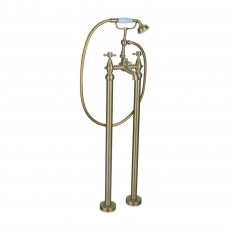 Signature Greenwich Freestanding Bath Shower Mixer Tap with Shower Kit - Brushed Brass