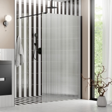 Signature Icon Fluted Black 1950mm High Wet Room Glass Shower Screen