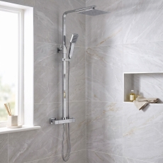 Signature Kube Square Thermostatic Bar Mixer Shower with Shower Kit + Fixed Head - Chrome