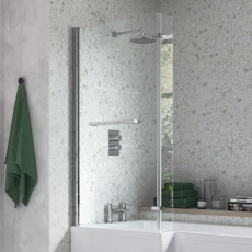 Signature L-Shaped Hinged Bath Screen with Rail 1500mm High x 815mm Wide - 6mm Glass