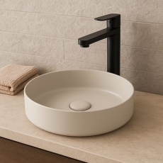 Signature Olmec Round Countertop Basin with Unslotted Waste 360mm Wide 0 Tap Hole - Matt Latte