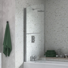 Signature P-Shaped Hinged Bath Screen with Rail 1500mm High x 760mm Wide - 6mm Glass