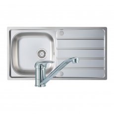Prima 1.0 Bowl Kitchen Sink with Sink Tap and Waste Kit 965mm L x 500mm W - Stainless Steel