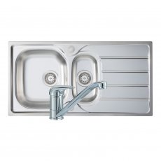 Signature Prima 1.5 Bowl Kitchen Sink with Sink Tap and Waste Kit 965mm L x 500mm W - Stainless Steel