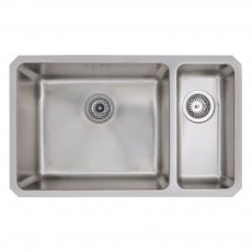 Prima+ R25 1.5 Bowl Undermount Large Kitchen Sink LH with Waste Kit 740mm L x 450mm W - Stainless Steel