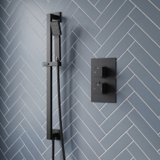 Signature React Thermostatic Concealed Shower Valve with Adjustable Slide Rail Kit - Matt Black