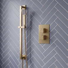 Signature React Thermostatic Concealed Shower Valve with Adjustable Slide Rail Kit - Brushed Brass