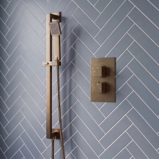 Signature React Thermostatic Concealed Shower Valve with Adjustable Slide Rail Kit - Brushed Bronze