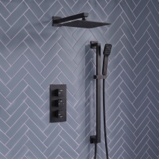 Signature React Thermostatic Triple Concealed Mixer Shower with Shower Kit + Fixed Shower Head - Matt Black