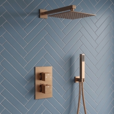 Signature React Thermostatic Dual Concealed Mixer Shower with Shower Kit + Fixed Shower Head - Brushed Bronze