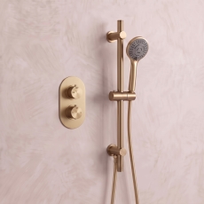Signature Reflex Thermostatic Concealed Shower Valve with Adjustable Slide Rail Kit - Brushed Brass