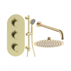 Signature Reflex Thermostatic Triple Concealed Mixer Shower with Shower Kit + Fixed Shower Head - Brushed Brass