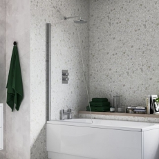 Signature Spacesaver Sail Hinged Bath Screen with Rail 1400mm High x 800mm Wide - 6mm Glass