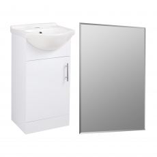 Signature Skyline Floor Standing 1-Door Vanity Unit with Basin and Mirror 650mm Wide - White Gloss