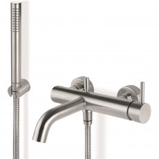 Vema Tiber Wall Mounted Bath Shower Mixer Tap with Shower Kit and Bracket - Stainless Steel