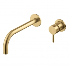 Vema Tiber 2-Hole Basin Mixer Tap Wall Mounted - Brushed Brass