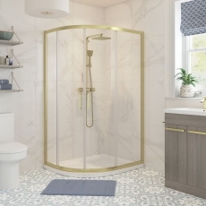 Signature Verve Brushed Brass 2-Door Offset Quadrant Shower Enclosure - 6mm Glass