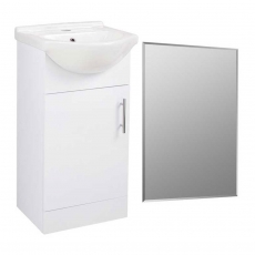 Signature Skyline Floor Standing 1-Door Vanity Unit with Basin and Rockford Mirror 600mm Wide - White Gloss