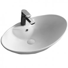 Delphi Cupy Sit-On Countertop Basin 650mm Wide White - 1 Tap Hole