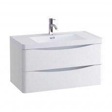 Delphi Kiev Wall Hung 2-Drawer Vanity Unit with Basin 900mm Wide - White Gloss