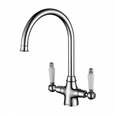 The 1810 Company Rodez Twin Lever Kitchen Sink Mixer Tap - Brushed Steel