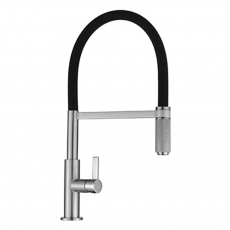 The 1810 Company Spirale Knurled Chrome Spout Sink Mixer Tap with Flexible Hose - Black