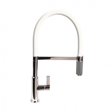 The 1810 Company Spirale Knurled Chrome Spout Sink Mixer Tap with Flexible Hose - White