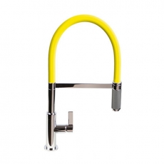 The 1810 Company Spirale Knurled Chrome Spout Sink Mixer Tap with Flexible Hose - Yellow