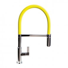 The 1810 Company Spirale Brushed Steel Spout Sink Mixer Tap with Flexible Hose - Yellow