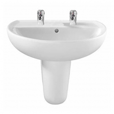 Twyford Alcona Basin & Semi Pedestal 500mm Wide 2 Tap Hole