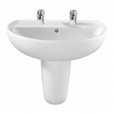 Twyford Alcona Basin & Semi Pedestal 550mm Wide 2 Tap Hole