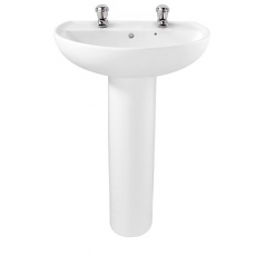 Twyford Alcona Basin & Full Pedestal 600mm Wide 2 Tap Hole