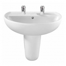 Twyford Alcona Basin & Semi Pedestal 600mm Wide 2 Tap Hole