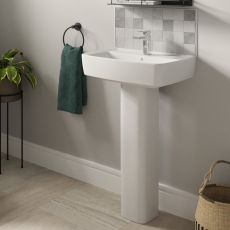Twyford Alcona Handrinse Basin & Square Full Pedestal 500mm Wide 1 Tap Hole
