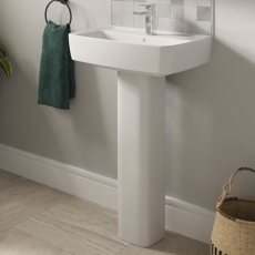 Twyford Alcona Handrinse Basin & Square Full Pedestal 450mm Wide 1 Tap Hole