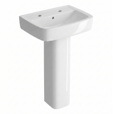 Twyford Alcona Handrinse Basin & Square Full Pedestal 450mm Wide 2 Tap Hole