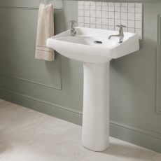 Twyford Classic Basin & Full Pedestal 560mm Wide 2 Tap Hole