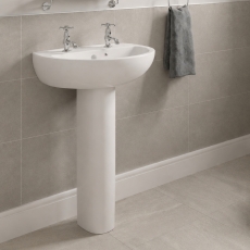 Twyford Option Basin & Full Pedestal 550mm Wide 2 Tap Hole