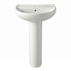 Twyford Sola Basin & Full Pedestal 600mm Wide 1 Tap Hole