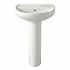 Twyford Sola Basin & Full Pedestal 600mm Wide 2 Tap Hole
