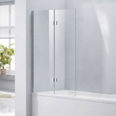 Verona Aquaglass+ Straight Fixed Bath Screen with Hinged Swivel Panel 1500mm H x 900mm W - 6mm Glass