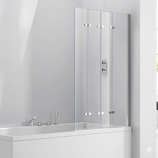 Verona Aquaglass+ Frameless 4 Folding Bath Screen 1500mm H x 965mm W - 6mm Glass