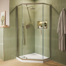 Verona Aquaglass Purity Hinged Door Pentagonal Shower Enclosure with Tray 900mm x 900mm - 6mm Glass