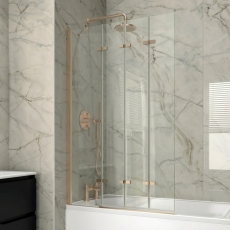 Verona Auriso Brushed Brass 6mm Frameless 4 Panel Folding Bath Screen 1500mm H x 965mm W