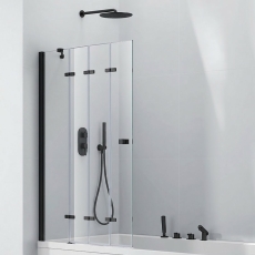 Verona Auriso Matt Black 6mm Frameless 4 Panel Folding Bath Screen 1500mm H x 965mm W